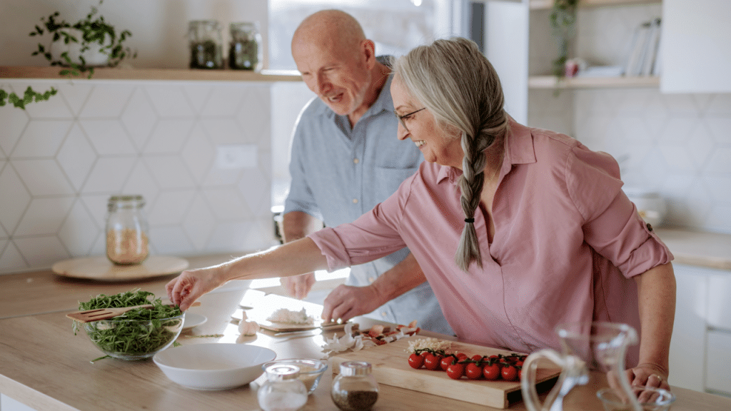 A couple making lunch together
