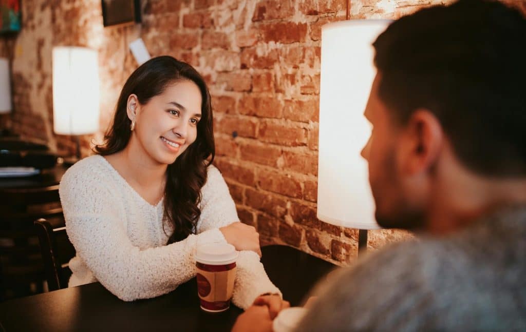 A man and woman talking