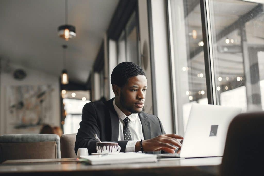 A man working and looking serious