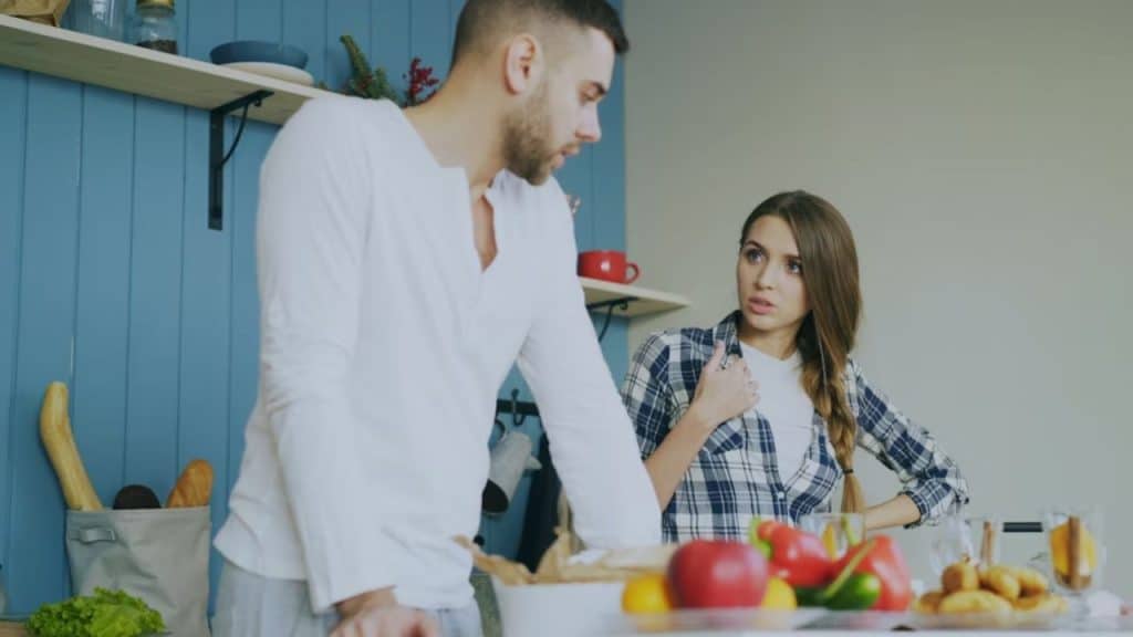 Man criticizing his wife during a busy morning