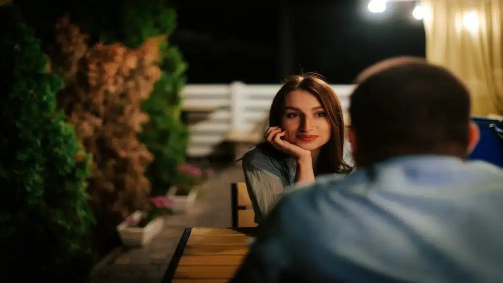A woman looking at her date