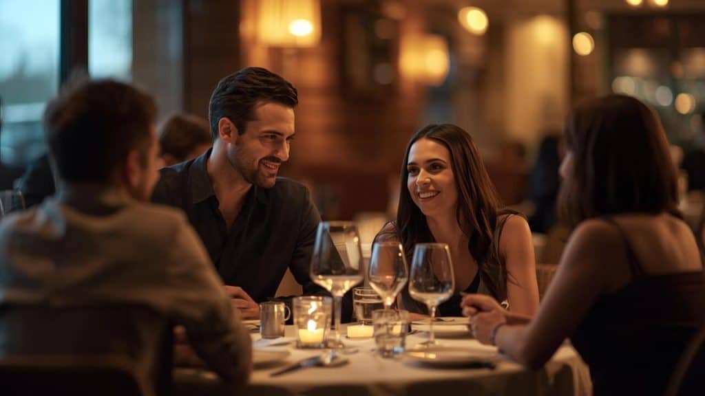 A man introducing his girlfriend to his friends