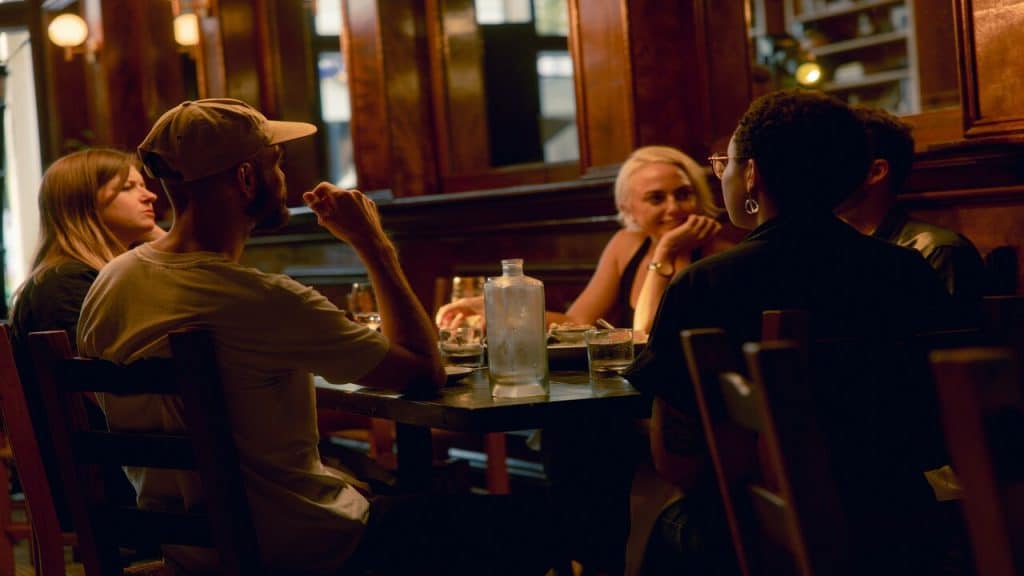 Friends having dinner at a restaurant