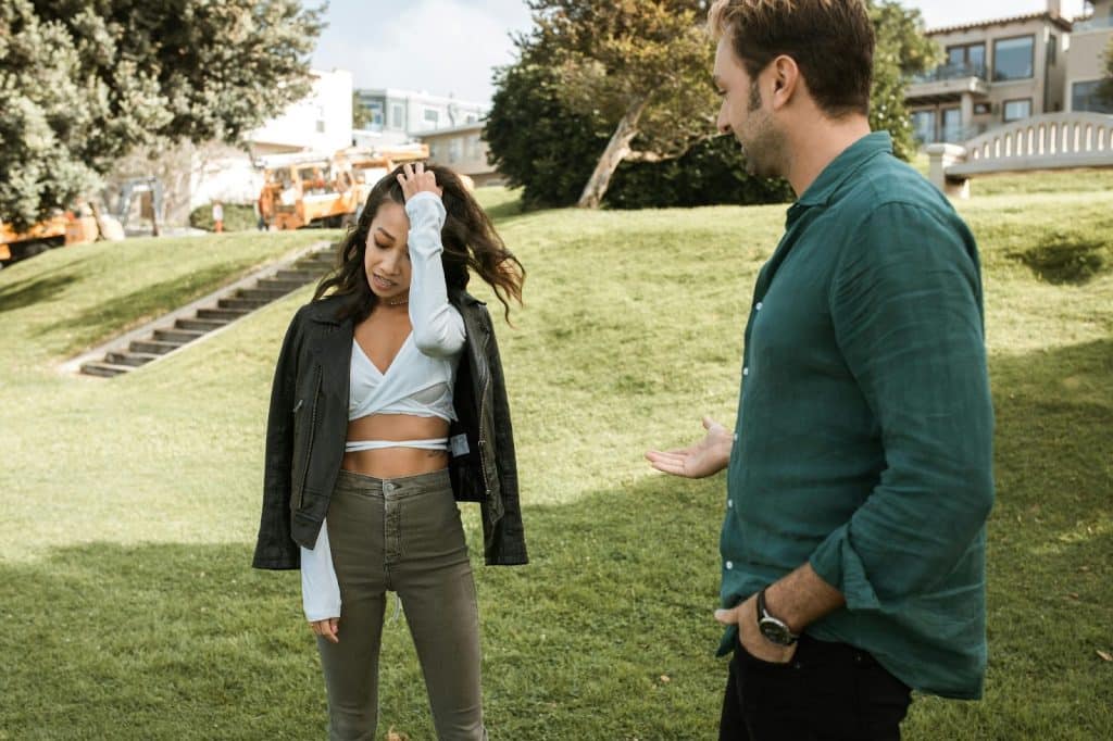 A woman annoyed with a man