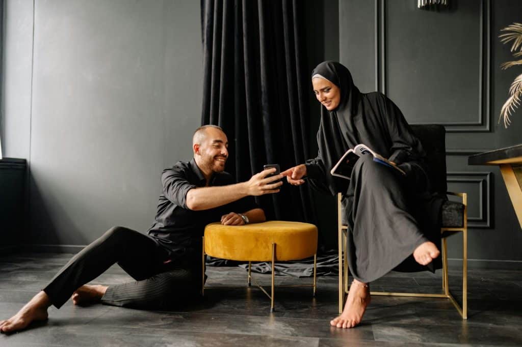 A man and woman at home