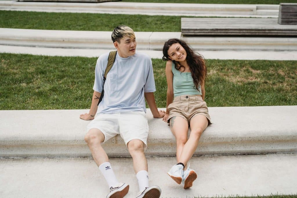 A man and woman sitting
