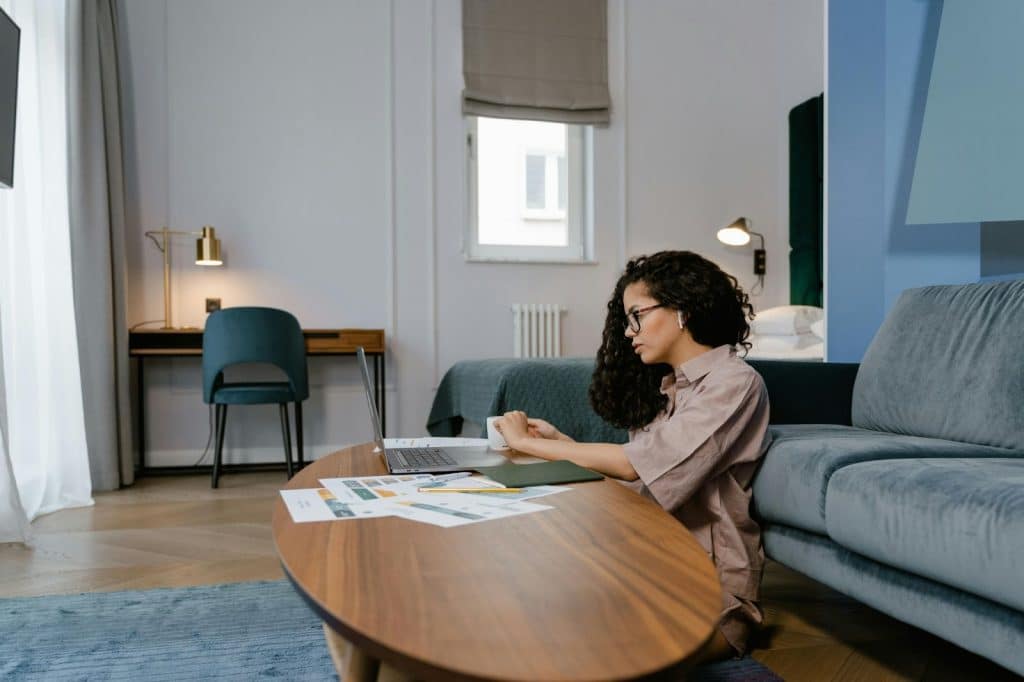 A woman alone at their house
