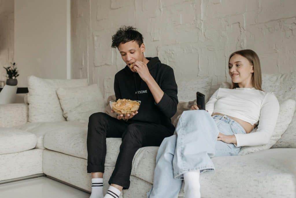 A man and woman at home