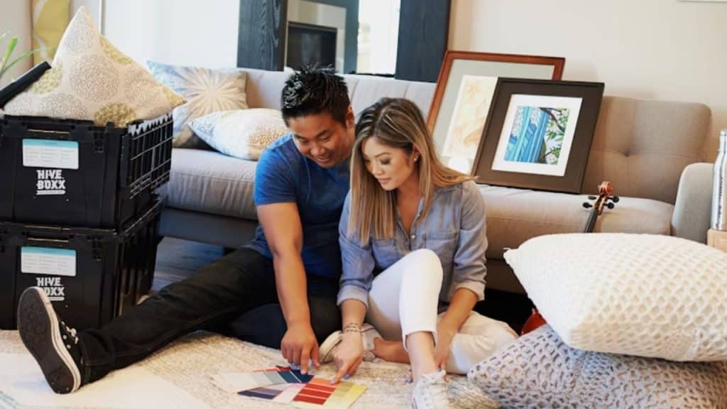 Couple brainstorming together at home