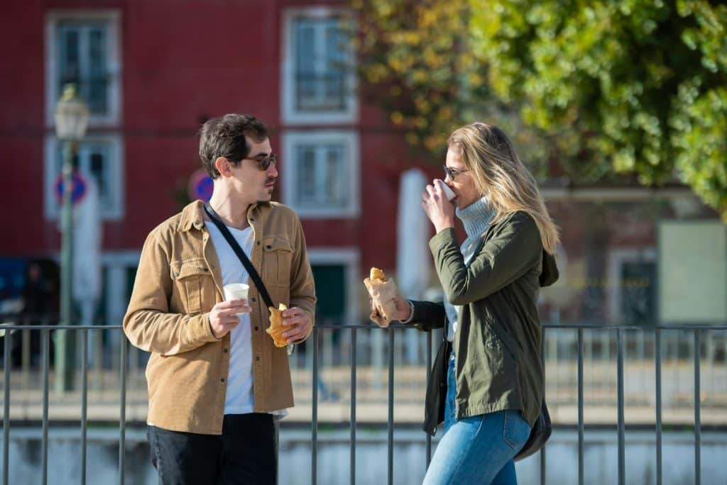 A man and woman outside