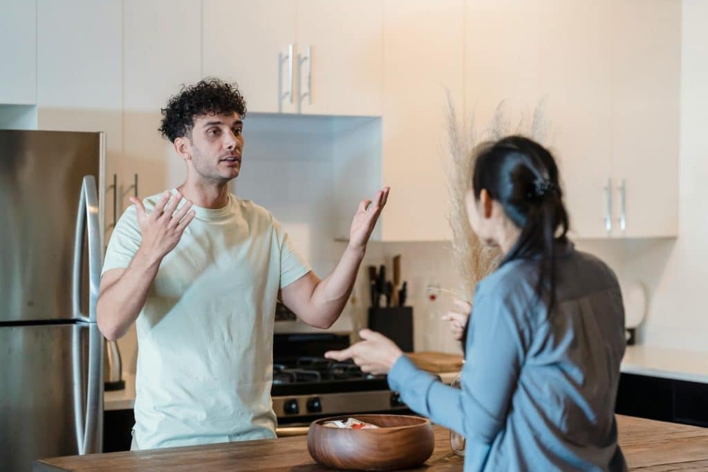 A man and woman arguing