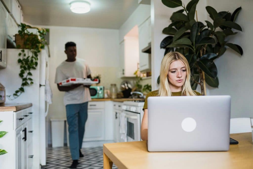 A woman busy with work