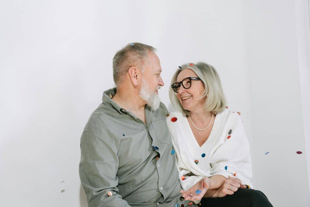 A man and woman looking at each other