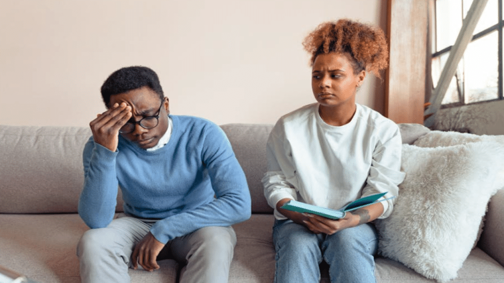 A woman annoyed by her husband