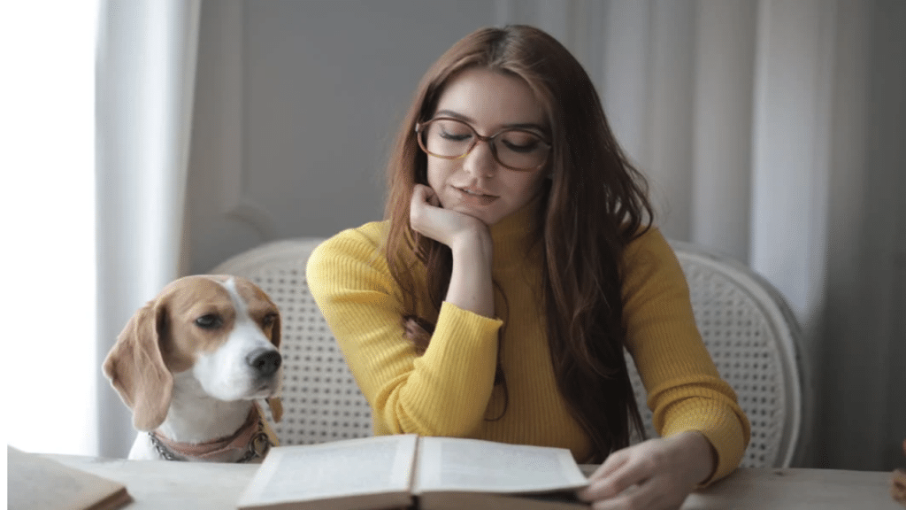 A woman reading at home by herself