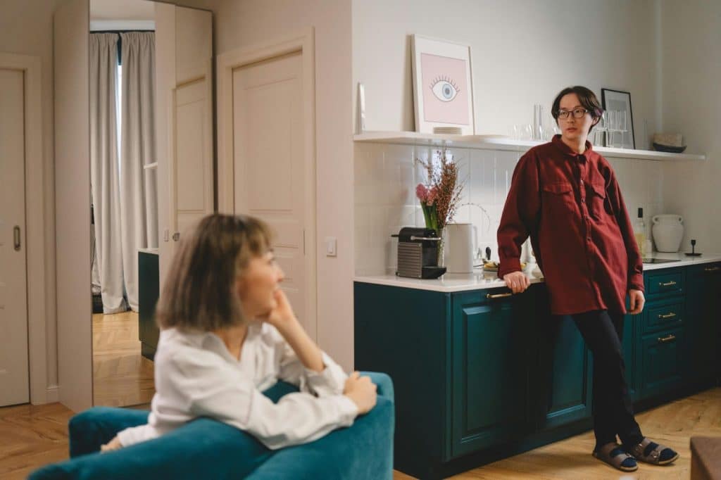 A man and woman having space from each other