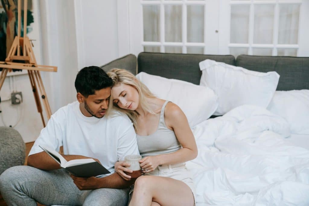 A man and woman feeling content with each other