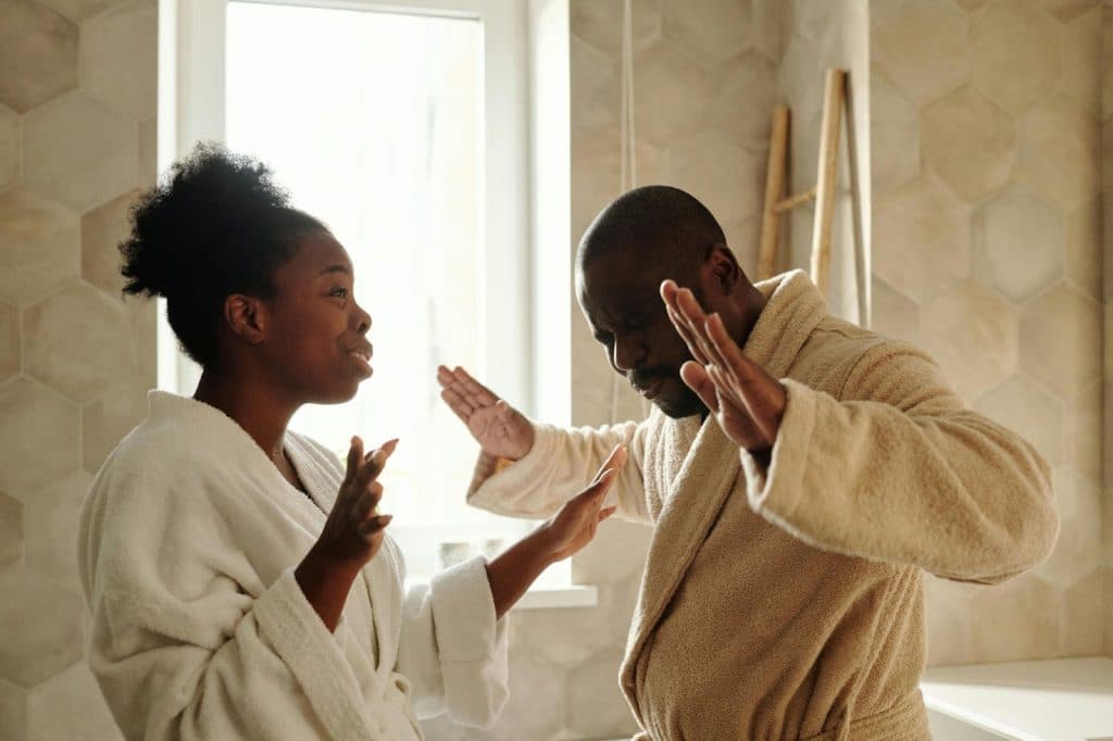 A man and woman arguing