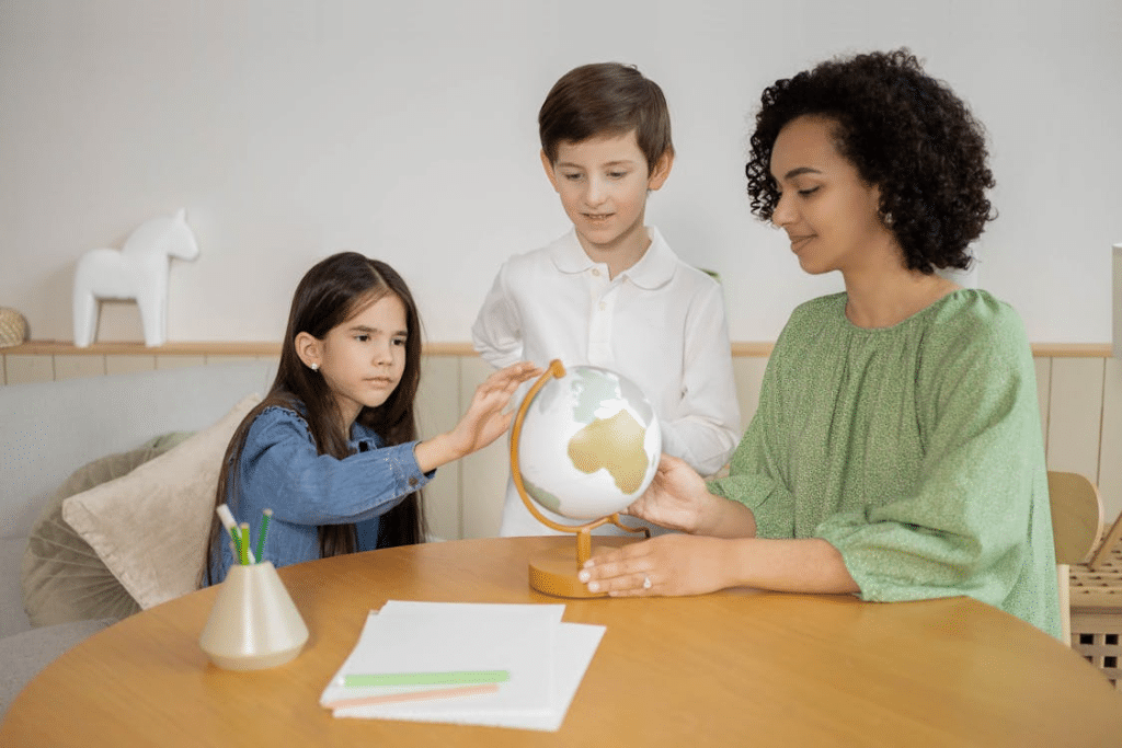 Students Looking at a Globe
