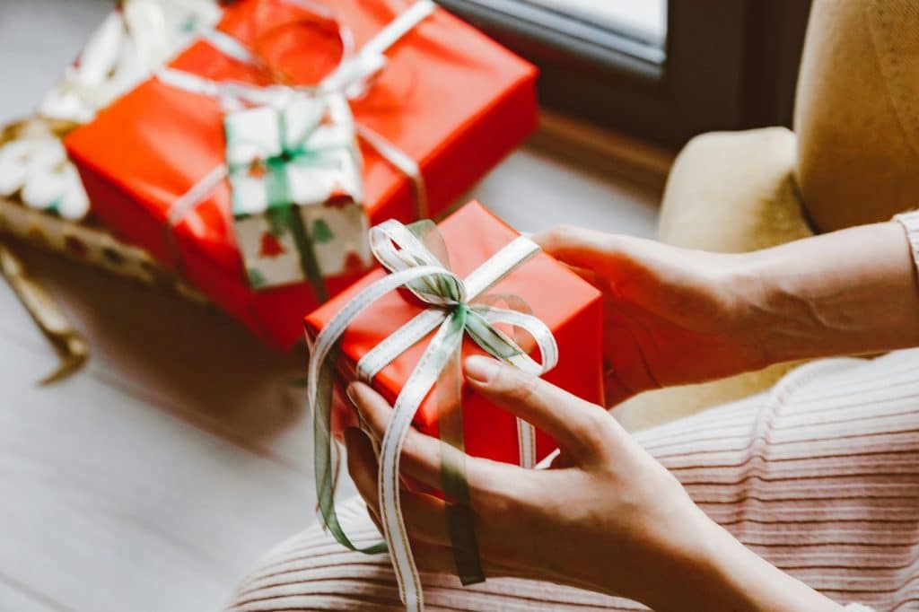A woman receiving a gift