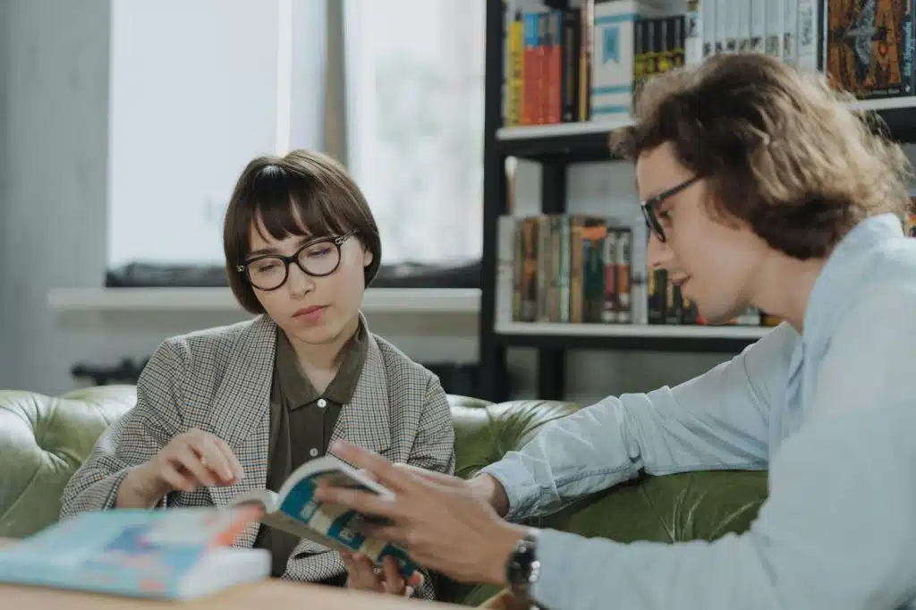 A man and woman learning