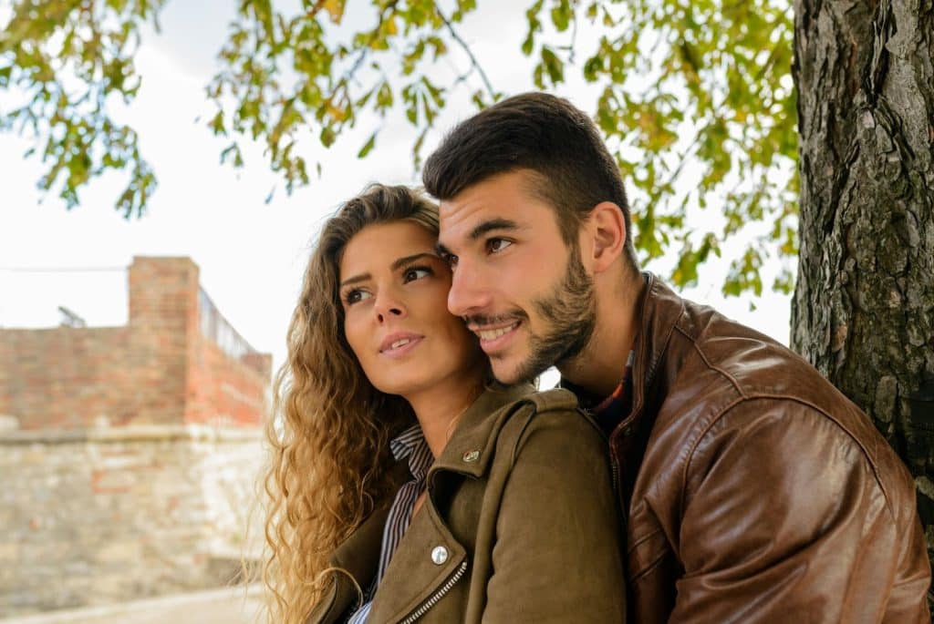 A man and woman talking