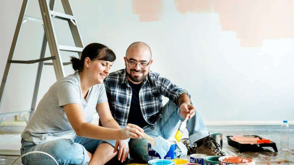 Couple renovating their house together.