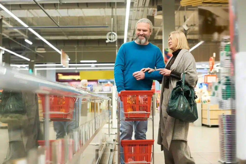 The couple is on a grocery run.