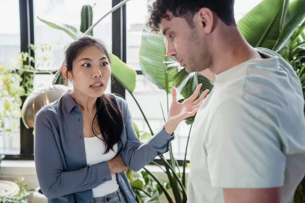 The couple is arguing at home.
