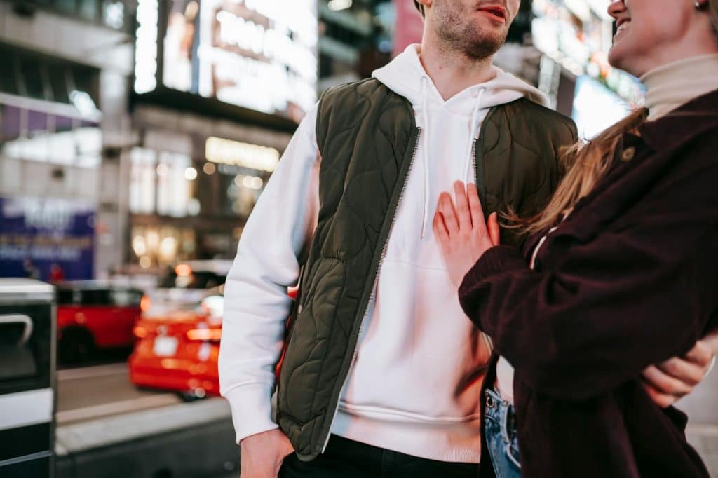 A man and woman talking