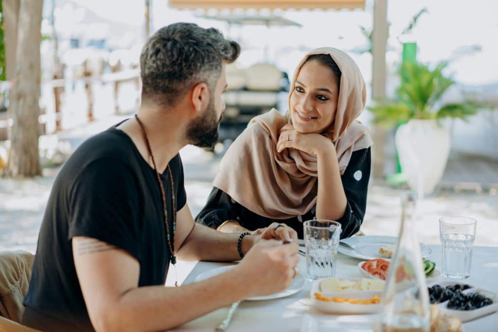 A man and woman just having a casual lunch