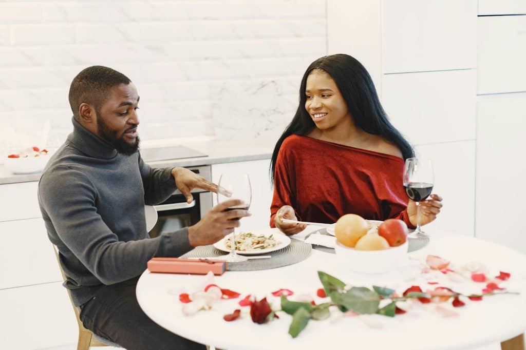 A man and woman talking