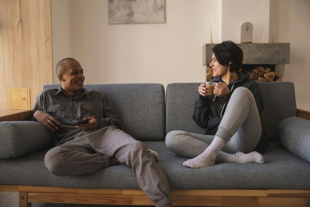 A man and woman interacting
