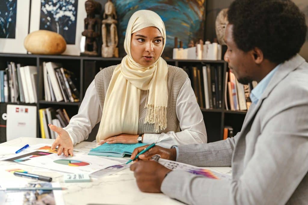 A man and woman having a conversation