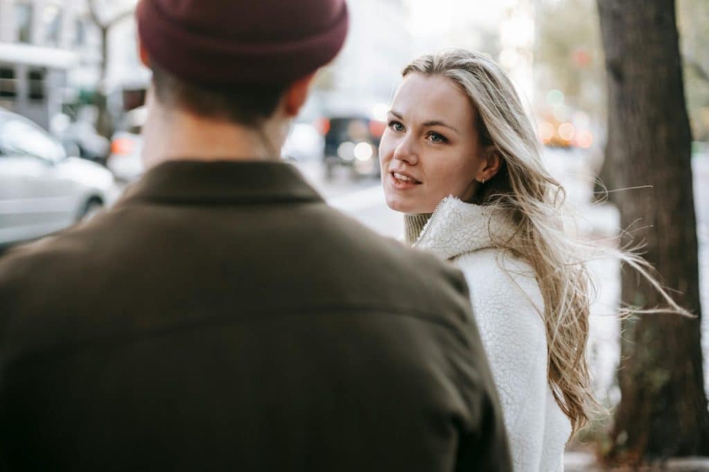 A woman adoring a man