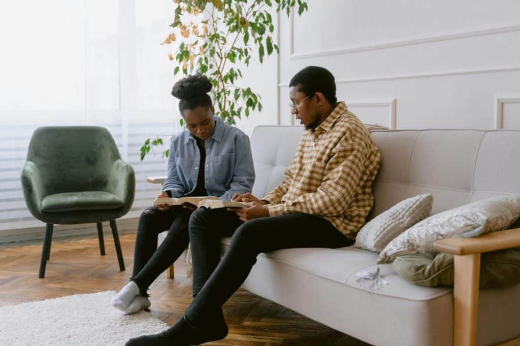A man and woman being calm
