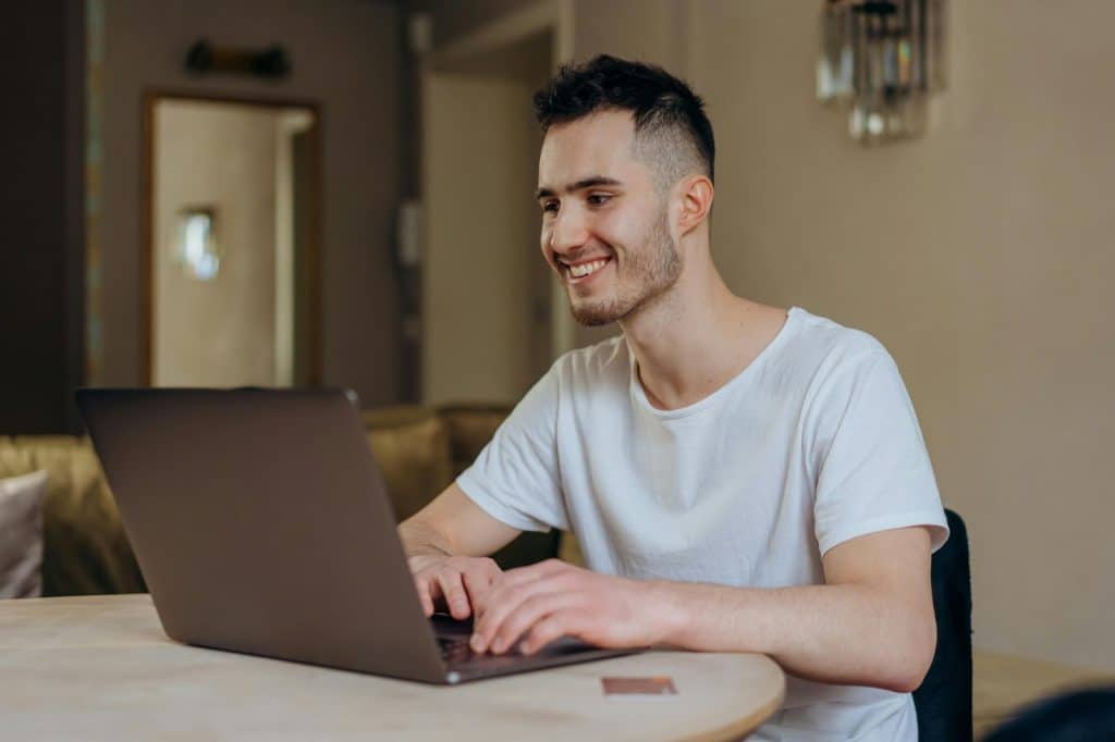 A man happy while working