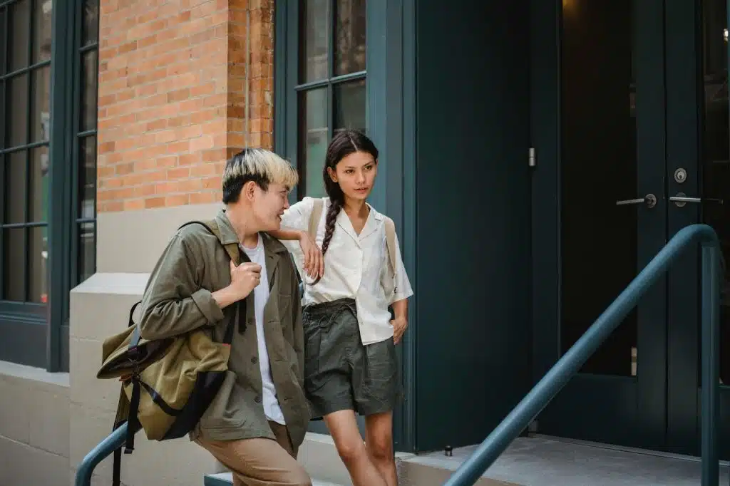 A man and woman standing