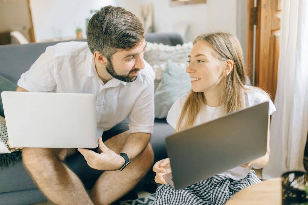 A man and woman looking at each other
