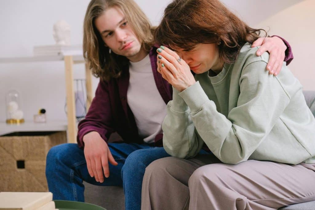 A woman crying