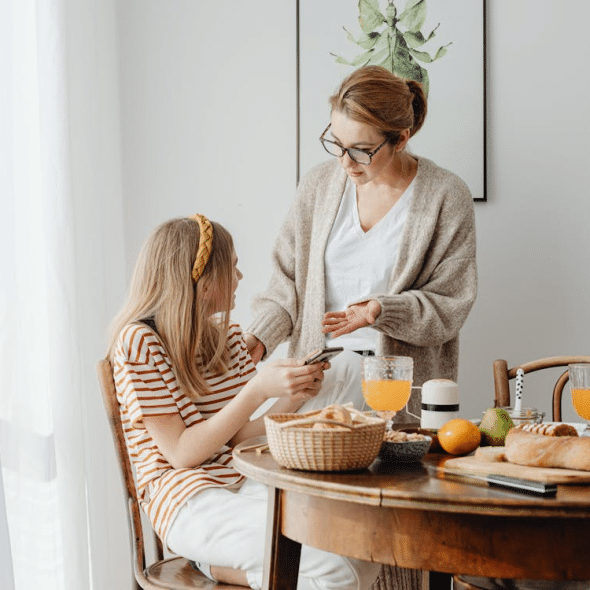 A woman arguing with a child