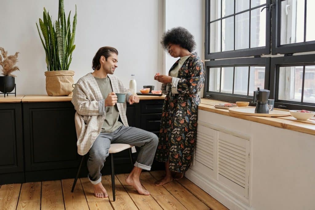A man and woman having a coffee