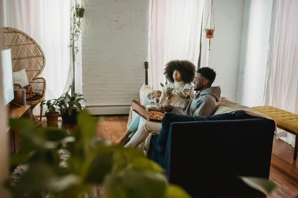 A man and woman at the living room
