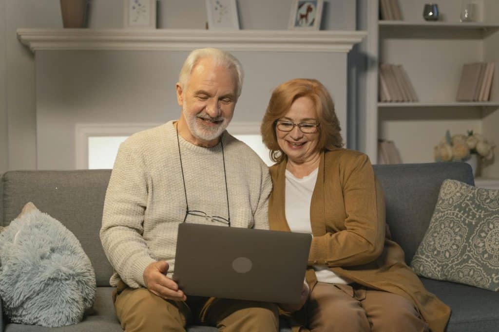 Old couple looking at something