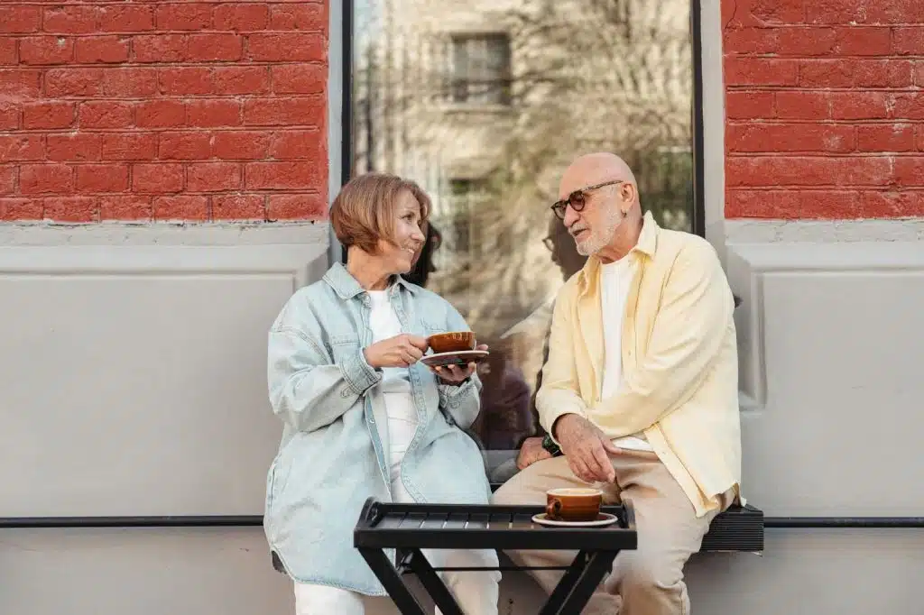 Old couple dating outside