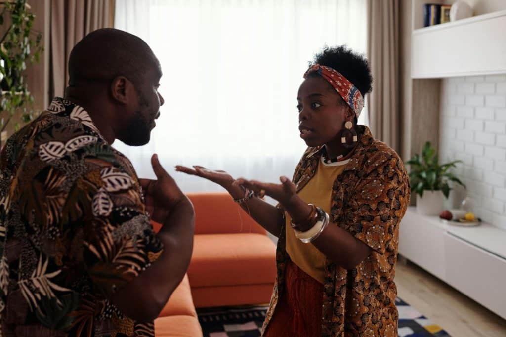 A man and woman talking