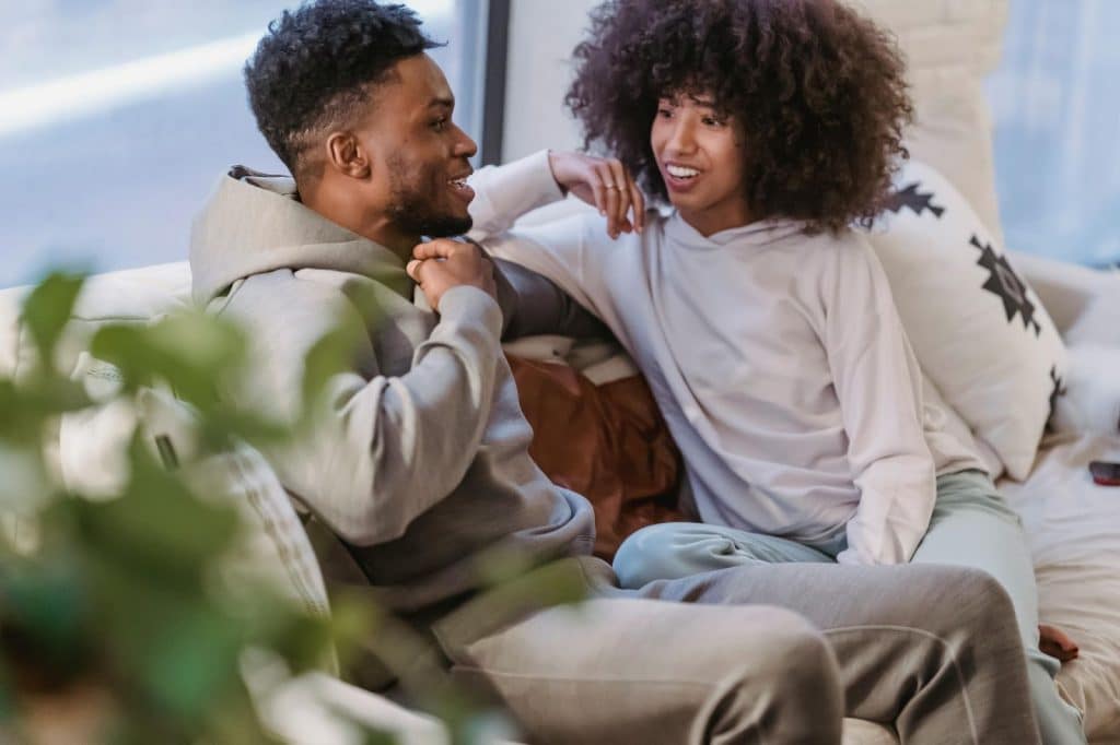 A man and woman happy talking