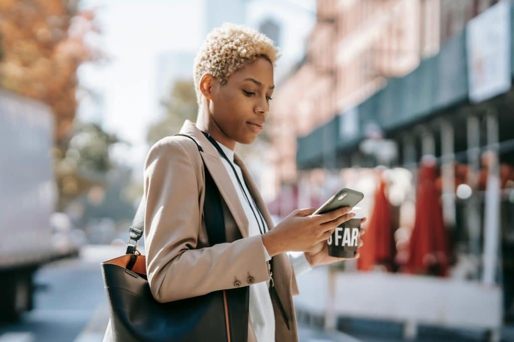 A woman looking at her phone