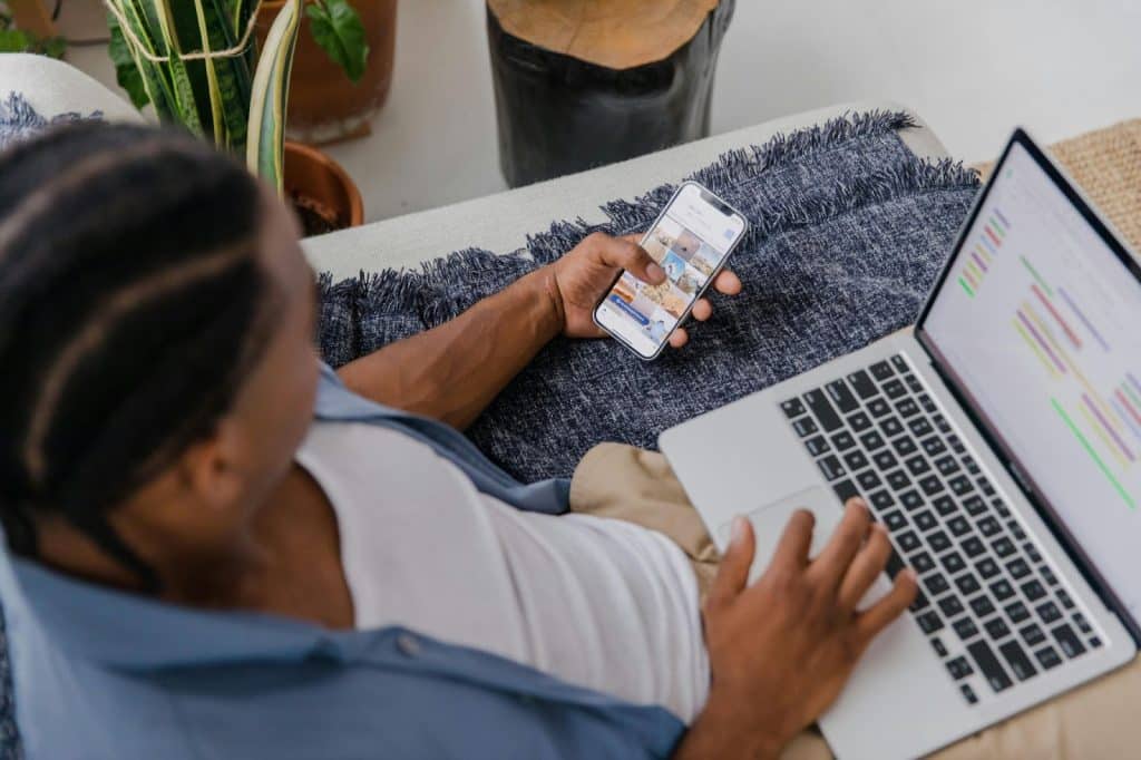 A man scrolling through phone