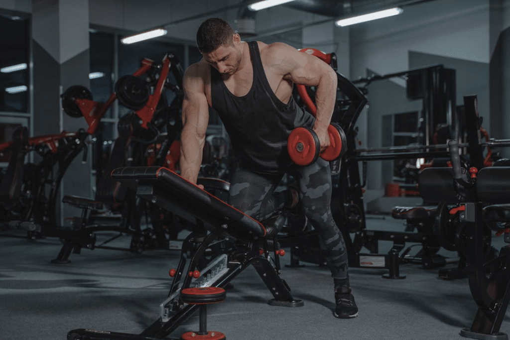 A Bodybuilder Working Out at the Gym